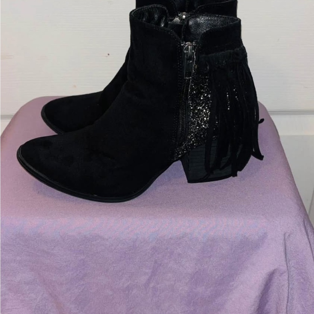 Black Fringe Ankle Boots